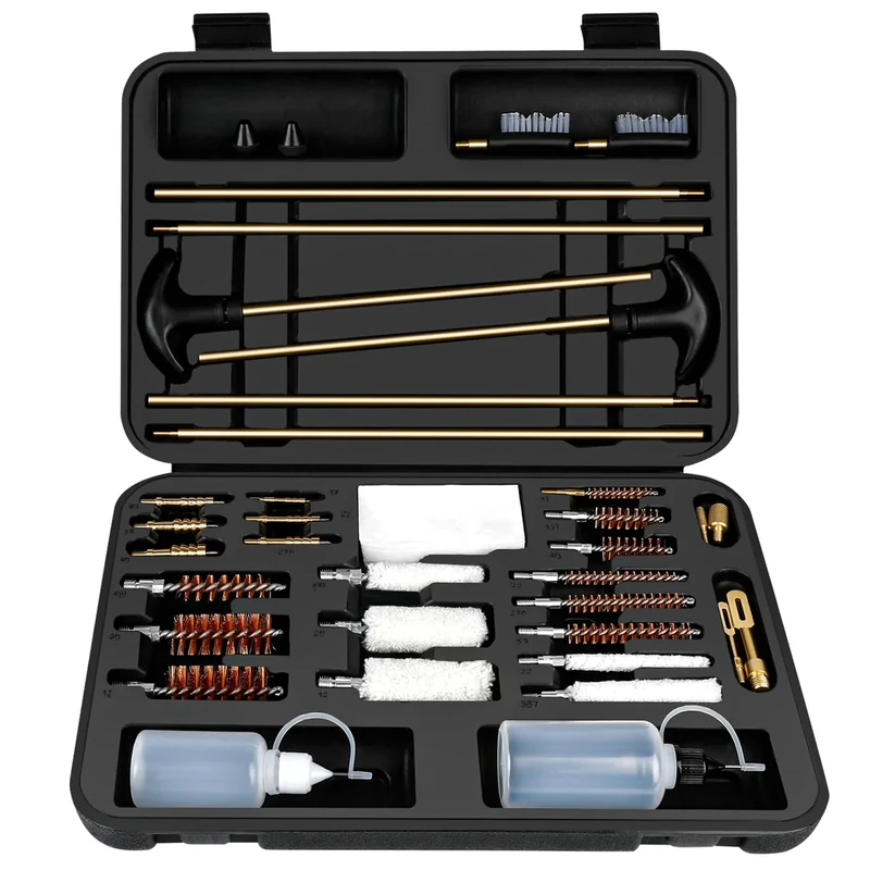 Laziiey Universal Gun Cleaning Kit, Rifle Cleaning Set with Reinforced Brass Rods, Brass Jags and Slotted Tips