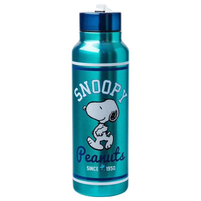 Silver Buffalo Peanuts Snoopy Collegiate Stainless Steel Water Bottle with Strap, 27 Ounces