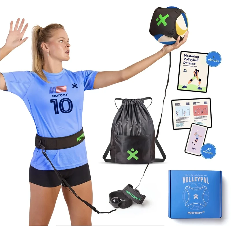 MOTOMY™ Volleyball Training Equipment Aid ‘VolleyPal’ – Solo Rebounder Trainer for Serve, Spike, Set & Pass; Indoor and Outdoor Volleyball Practice Equipment Gear, Volleyball Gifts for Teen Girls