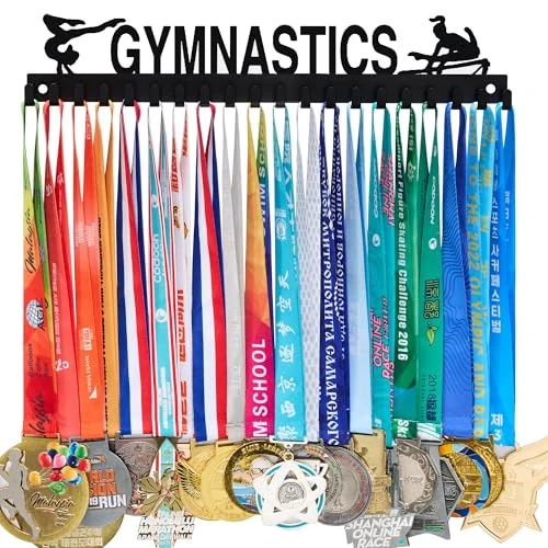 Goutoports Medal Wall Hanger Display - Gymnastics Girls - Award Plaques Rack for Sports - Black Steel Metal Holder With 20 Hooks Hold Up 60 Medals Easy to Install