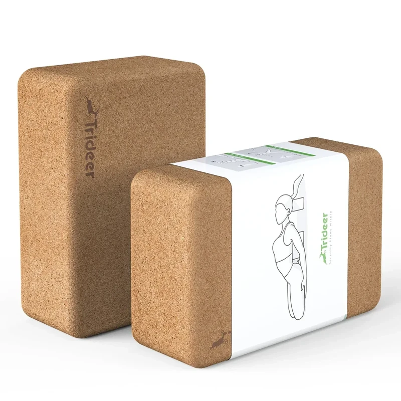 Trideer Cork Yoga Blocks, 2 Pack Natural Cork Blocks, High Density with Non Slip Surface, Eco-Friendly Accessories and Ideal for Yoga, Pilates, Stretching
