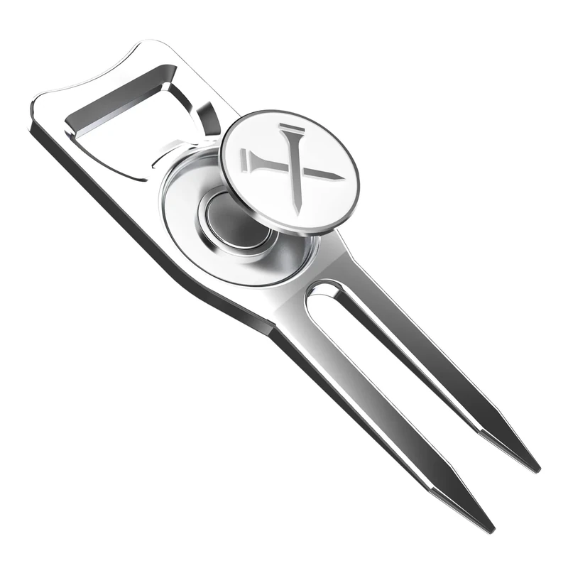 Blue Tees Golf 6-in-1 Premium Divot Tool & Ball Marker - Bottle Opener - Club Tee - Groove Cleaner - Putting Alignment - Designed to Be the Ultimate Tool for the Green – Silver