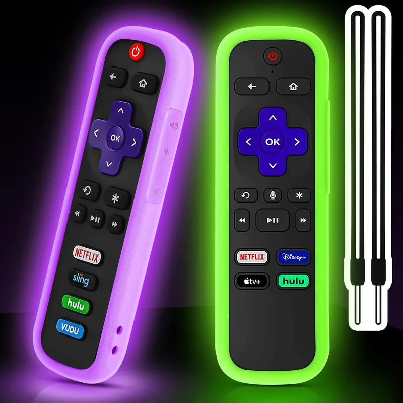 SOTATOO 2-Pack Roku Remote Cover - Glow-in-Dark Green/Purple