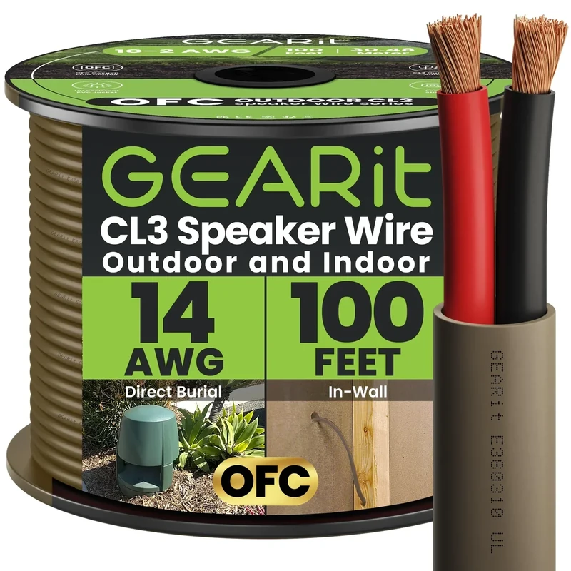 GEARit CL3 14 Gauge Speaker Wire - 100ft OFC Brown Cable