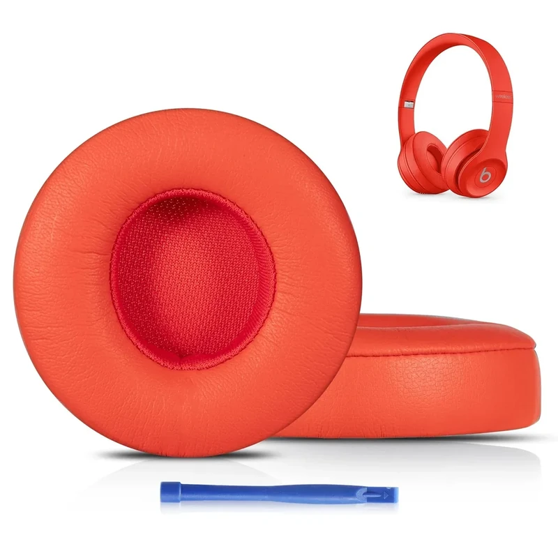 Damex Updated Thickened Solo Wireless 2/3 Replacement Ear Pads,earpads for Beats Solo 2/3 Wireless Headphone (red)