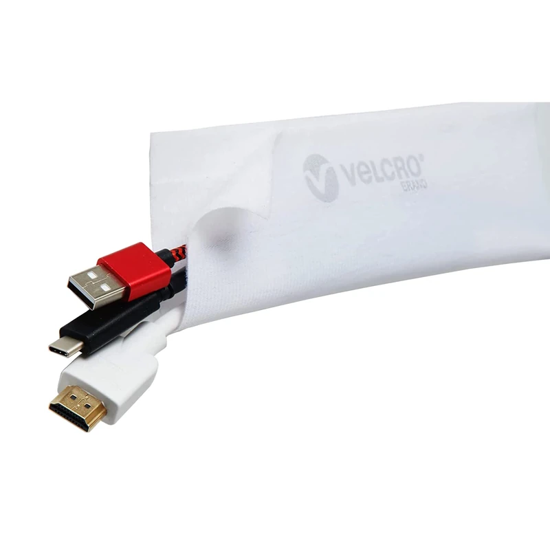 VELCRO Brand Cord Hider Wire Covers For Wall, Desk, 3-Ft Cut to Length, Mountable Cable Sleeve with Removable Adhesive. Organize Messy Cables Behind TV or Electronics, White VEL-30800-USA