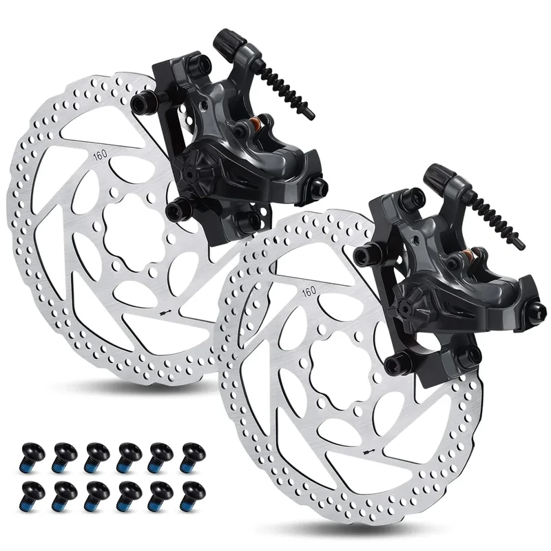 TOBWOLF 1 Pair Mechanical Disc Brake Kit, MTB Front & Rear Disc Brake Caliper with 160mm Rotor, Dual Piston Mechanical Brake Set, Bicycle Accessories for Mountain Bike, Road Bike, BMX - Black