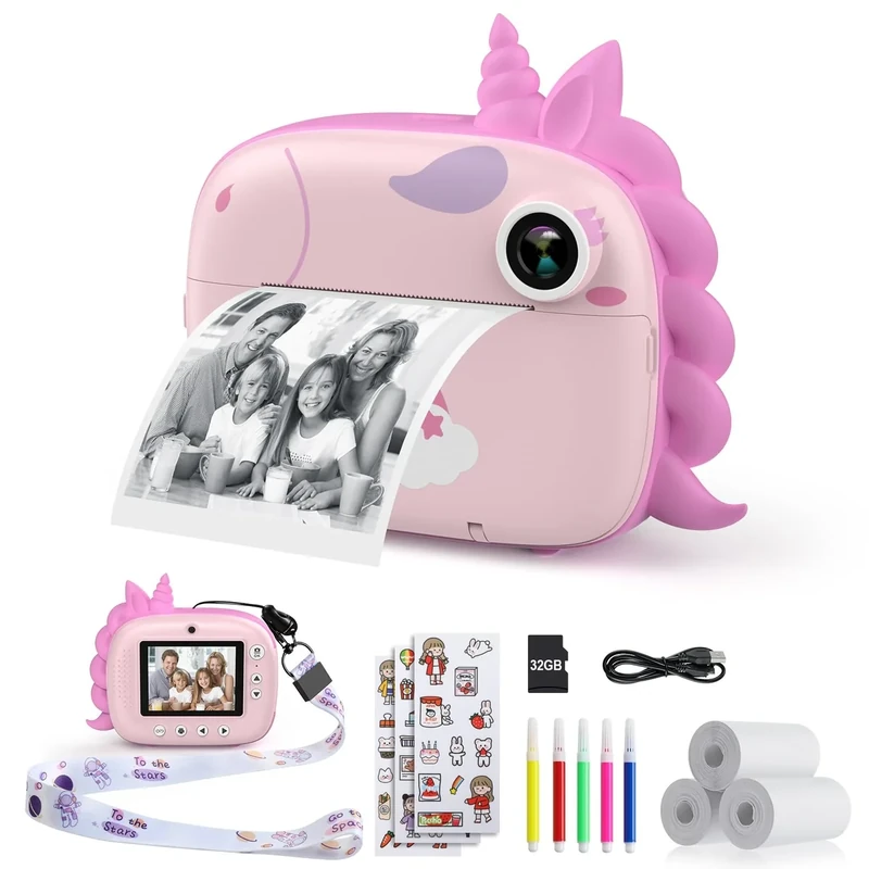 HiMont Kids Instant Print Camera - 1080p Video, 32GB Card, 5 Pens