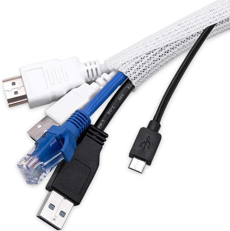 AGPTEK 25ft Cable Sleeve Cover - 4/5 Inch Desk Cord Organizer, White