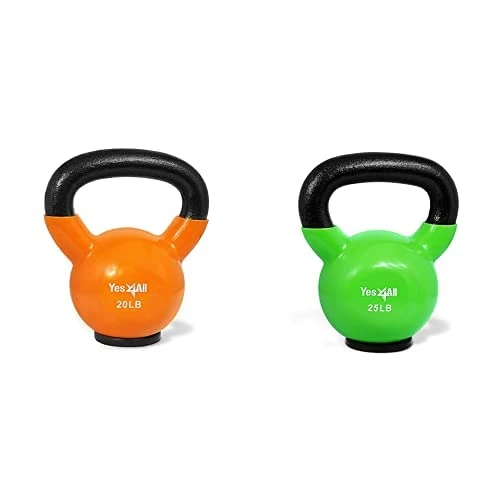 Yes4All Vinyl Coated Kettlebell With Protective Rubber Base, Set of Weight - 20, 25lbs
