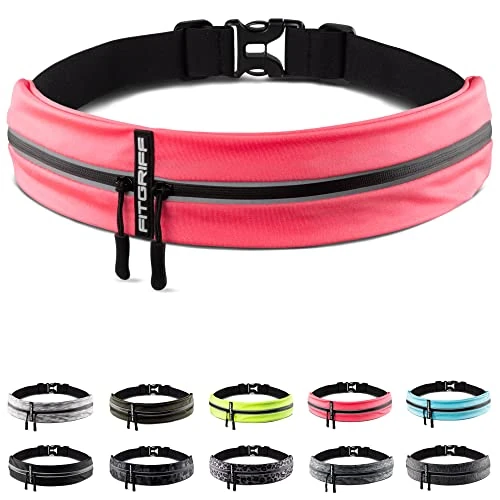 Fitgriff Running Belt for Men & Women - Secure Jogging Pouch for Phone, Keys & Essentials - for All Cell Phones (for 25" - 43" Waist Size, Neon Pink)