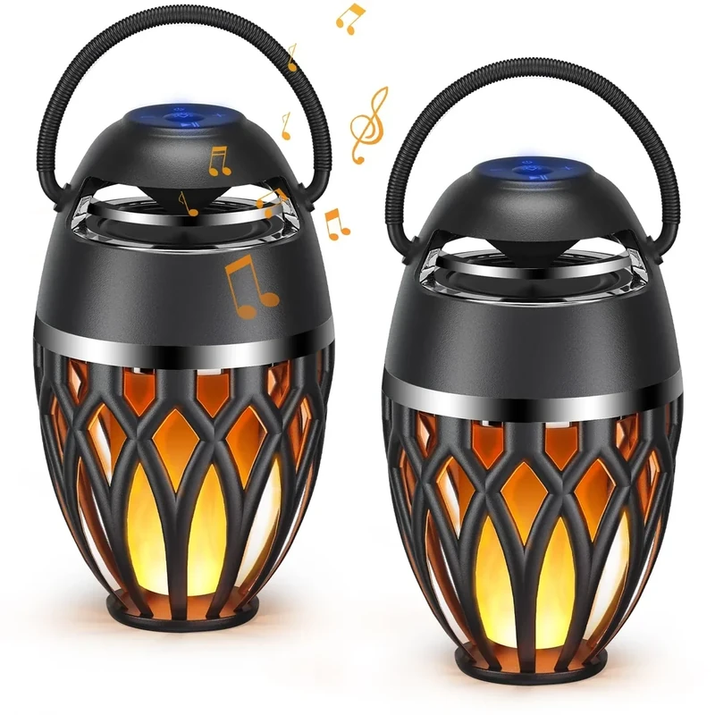 MOFOKEAY 2-Pack Outdoor Bluetooth Speakers - LED Flame Waterproof BT5.0