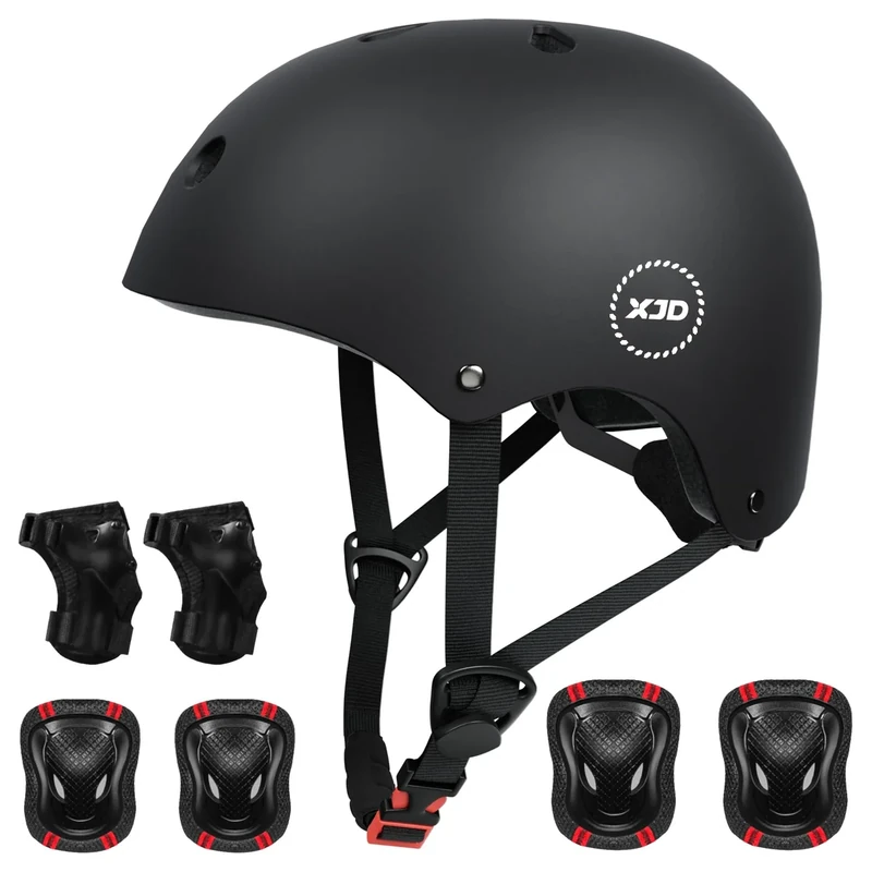 XJD Kids Bike Helmet,Multi-Sport Protective Gear Set for 3-5-8-14 Years Boys Girls with Knee and Elbow Pads Wrist Guards fit Roller Skates,Cycling,Skateboarding,Skating Scooter (Black, Small)