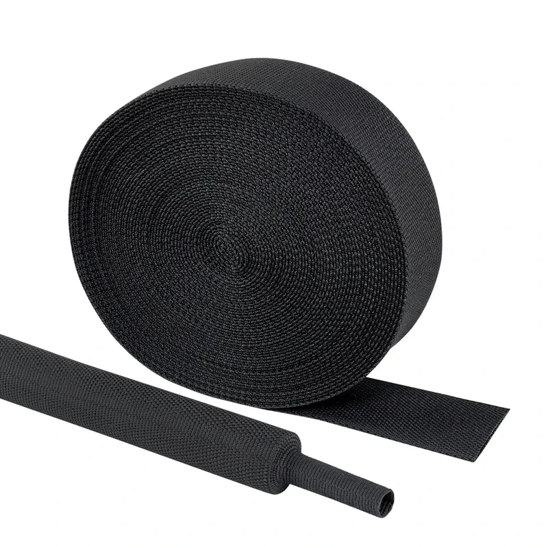 BuyUneed Heat Shrinkable Braided Sleeving 2:1 Ratio- Abrasion Protection Flexibility Wiring Harness Cable Sheath (1" ID, 16ft)