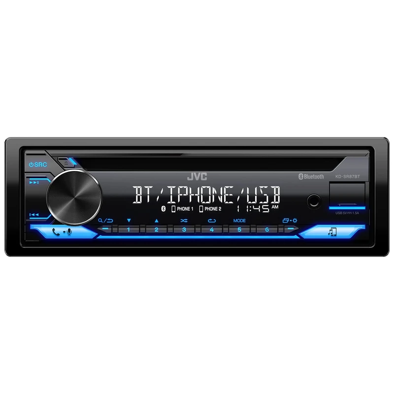 JVC KD-SR87BT Bluetooth CD Car Stereo with USB Port – AM/FM Radio, MP3 Player, High Contrast LCD, Detachable Face Plate – Single DIN – 13-Band EQ