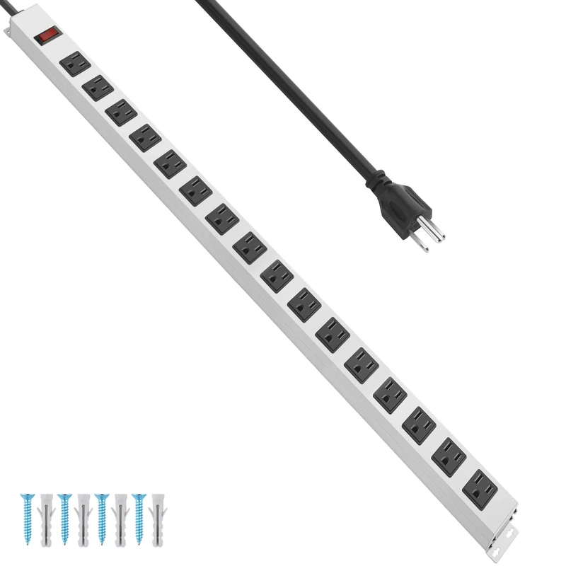 JUNNUJ 16-Outlet Power Strip - 10ft 14AWG Cord, 15A Surge Protector