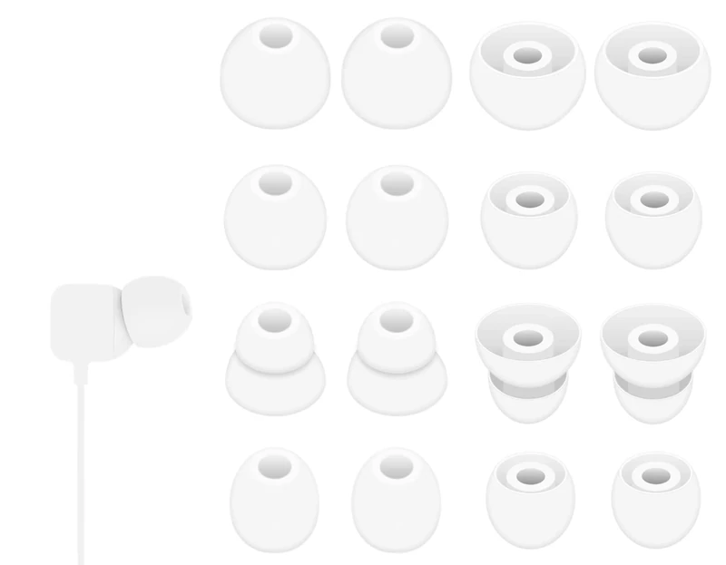 8 Pairs Powerbeats Pro Ear Tips Buds, 4 Size Replacement Soft Flexible Fit in Case Noise Reduce Silicone Rubber Earbuds Eartips Wing Skin Accessories Compatible with Beats Flex/BeatsX - White