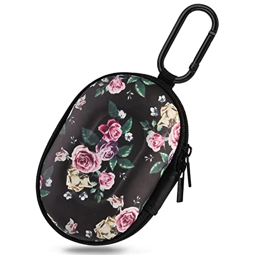 Earbud Case, AIRSPO Airpods Pro 2nd Generation Earphone Organizer Carrying Case Small Storage Bag Hard EVA Shockproof Cover with Carabiner Clip (Black/Purple Rose)