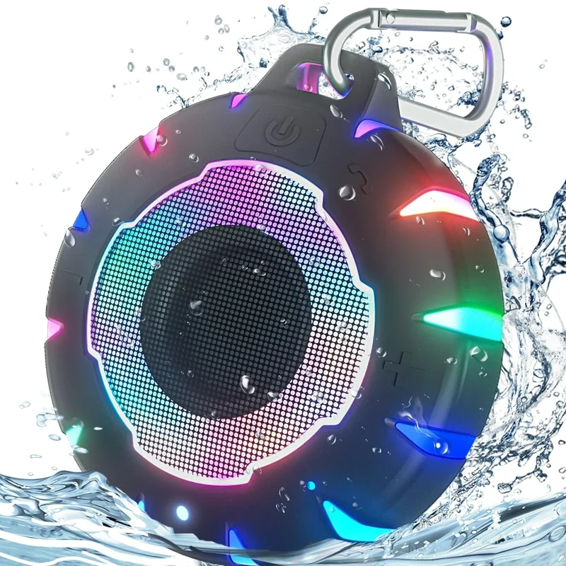 HEYSONG Waterproof Bluetooth Speaker - IPX7, LED Lights, Carabiner