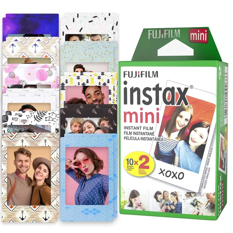 Fujifilm Instax Mini Film - Fuji Film Instant Film - Twin Pack (20 Sheets) - Bundled with Moshify 20 Colorful Sticker Frames