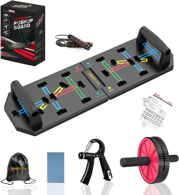 Push Up Board, 25-in-1 Home Workout Equipment with Ab Roller Wheel, Push Up Bar, Home Gym System for Men Women Core Strength Training & Abdominal Exercise, Best Choice for Father's day Gift