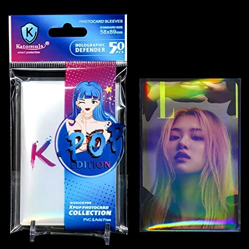 50Pcs Premium Kpop Photocard Sleeves Holographic Rainbow Effect, Perfect Fit Photo Card Protector Sleeves - Hologram & Clear Double-Sided Use