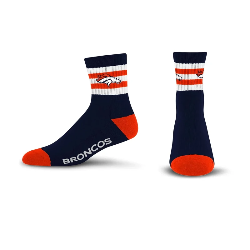 For Bare Feet NFL Denver Broncos 5 Stripe Logo Quarter Sock Team Color Large