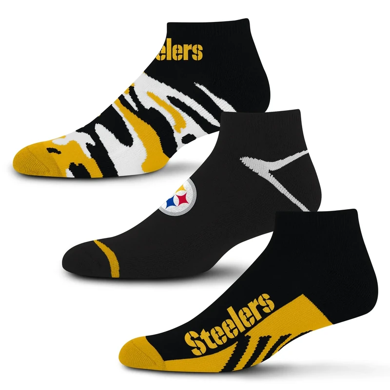 For Bare Feet NFL Pittsburgh Steelers CAMO BOOM 3 Pack Ankle Sock Team Colors Large