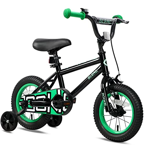 Glerc NuNu 12 Inch Kids Bike Ages 1 2 3 4 Years Old Little Boys Girls, Toddler Child BMX Style Bicycles with Training Wheels & Enclosed Chain Guard for Birthday, Black