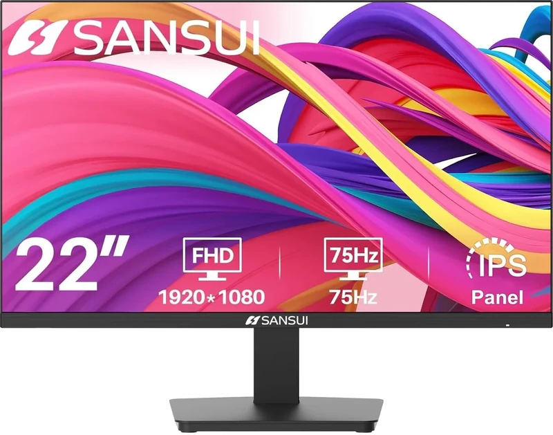 SANSUI 22-inch 1080p FHD 75Hz Monitor - HDMI & VGA, Bezel, Eye Care