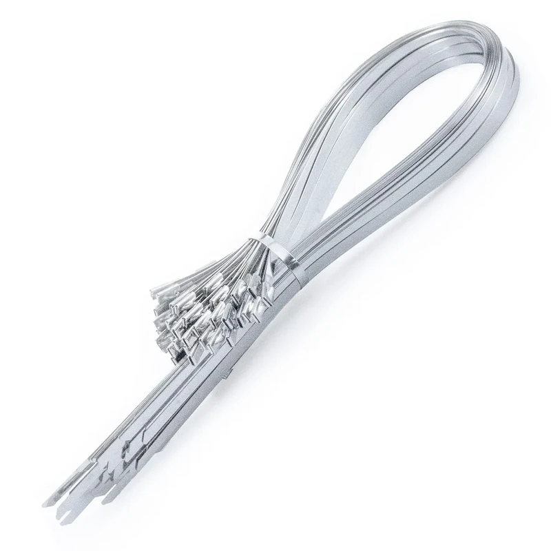 Metal Zip Ties of 100 Pcs, 20 IN 304 Stainless Steel Cable Ties, Heavy Duty Metal Zip Ties for Exhaust Wrap, Heat Resistant Fencing Ties. for Pipe, Auto repair. L/20”(500mm) W/0.18”(4.6mm)