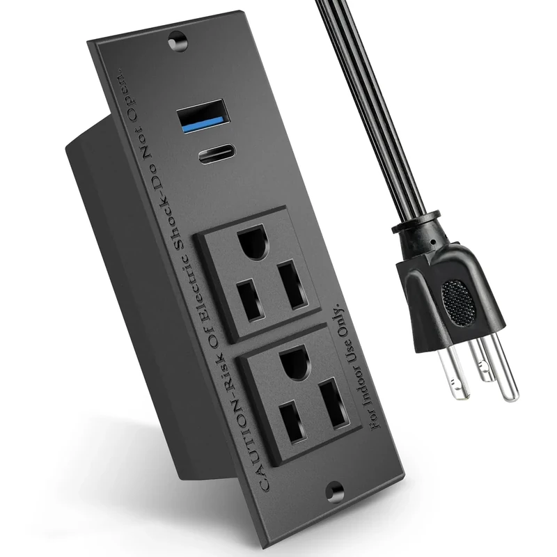 20W PD Conference Recessed Power Strip with Fast USB C, Furniture Recessed Outlet, Desktop Power Strip, Desktop Charging Station with 2 Outlets and 1 USB and 1 Type-C