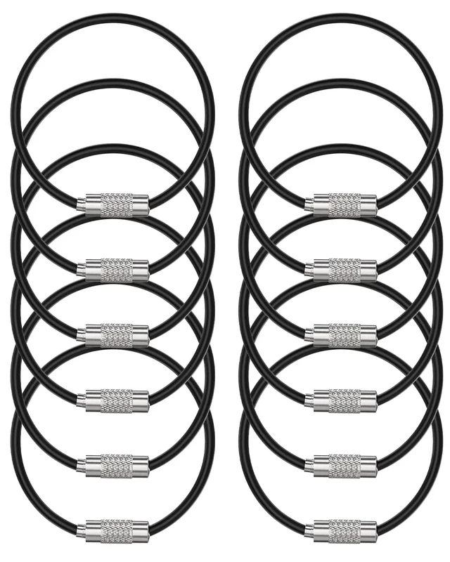Uniclife 4 Inch Black Wire Keychain Cable Large Stainless Steel Key Ring Loop Holder for Outdoor Hiking Heavy Duty Connectable Luggage Tag Keeper for Sport and Travel, 12 Pack