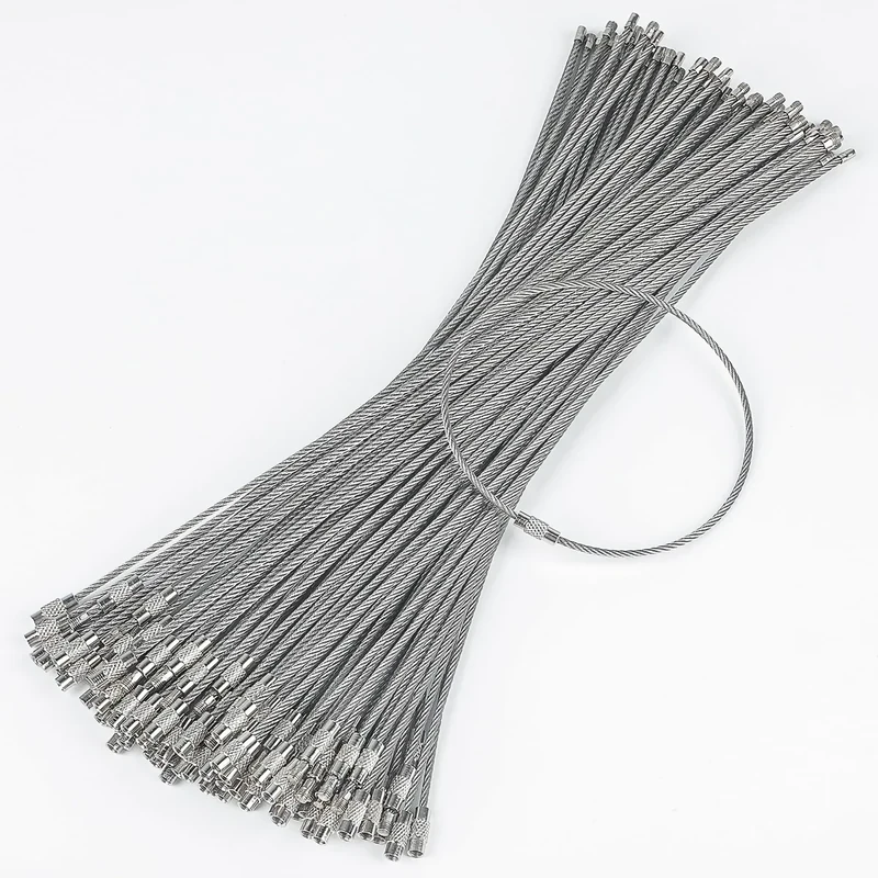 Pawfly 10 Inch Wire Keychain Cable Large Stainless Steel Key Ring Loop Holder for Outdoor Hiking Heavy Duty Connectable Luggage Tag Keeper for Sport and Travel, 100 Pack