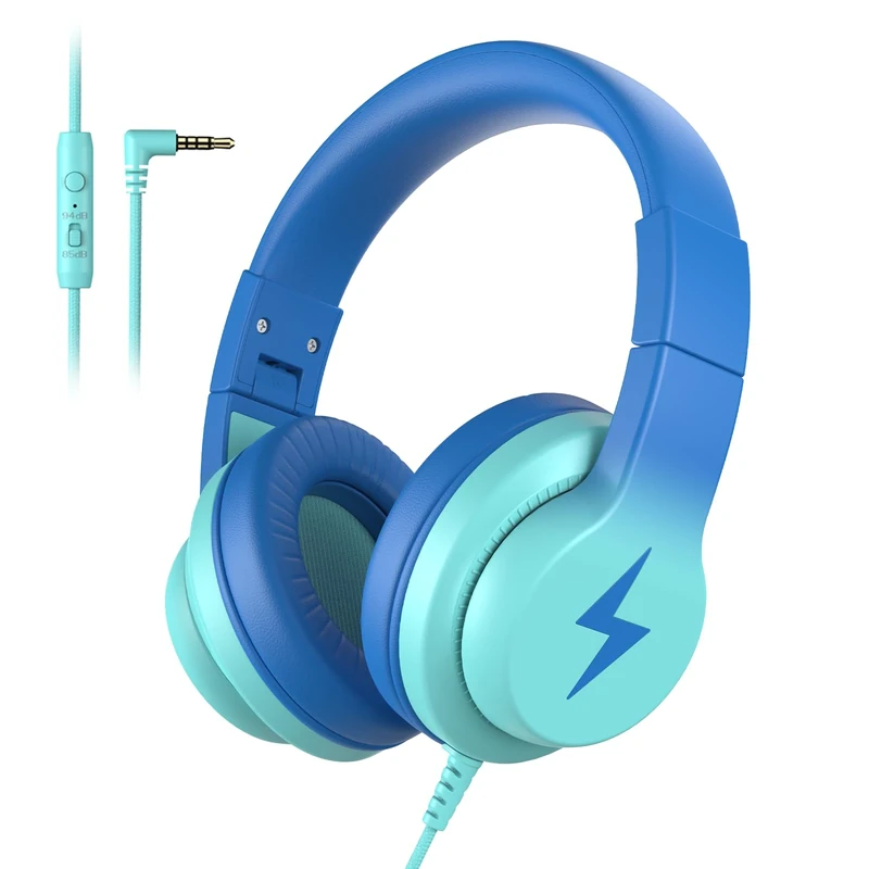 Candy Bila Kids Wired Headphones - 85/94dB Volume Limiter, Mic, Blue