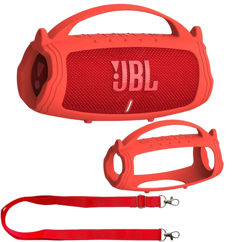 JCHPINE Silicone Cover Case for JBL Charge 5 Portable Bluetooth Speaker, Protective Skin Holder for JBL Charge 5 Speaker Accessories (Red Case, NOT Fit Wi-Fi Version)