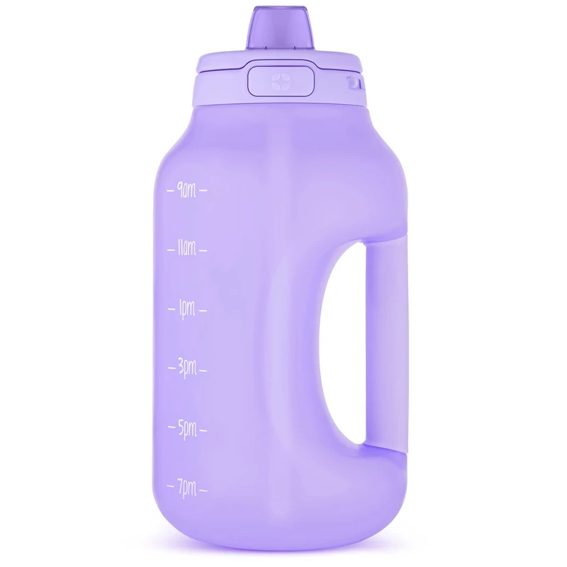 Ello Hydra 64oz Half Gallon Water Jug with Handle and Motivational Time Markers for All Day Hydration, Plastic Reusable Water Bottle with Straw and Locking, Leak Proof Lid, BPA Free, Lilac