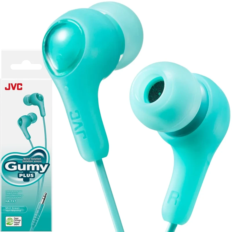 JVC Gumy In-Ear Earbuds HAFX7GN - Green, Powerful Sound, Secure Fit
