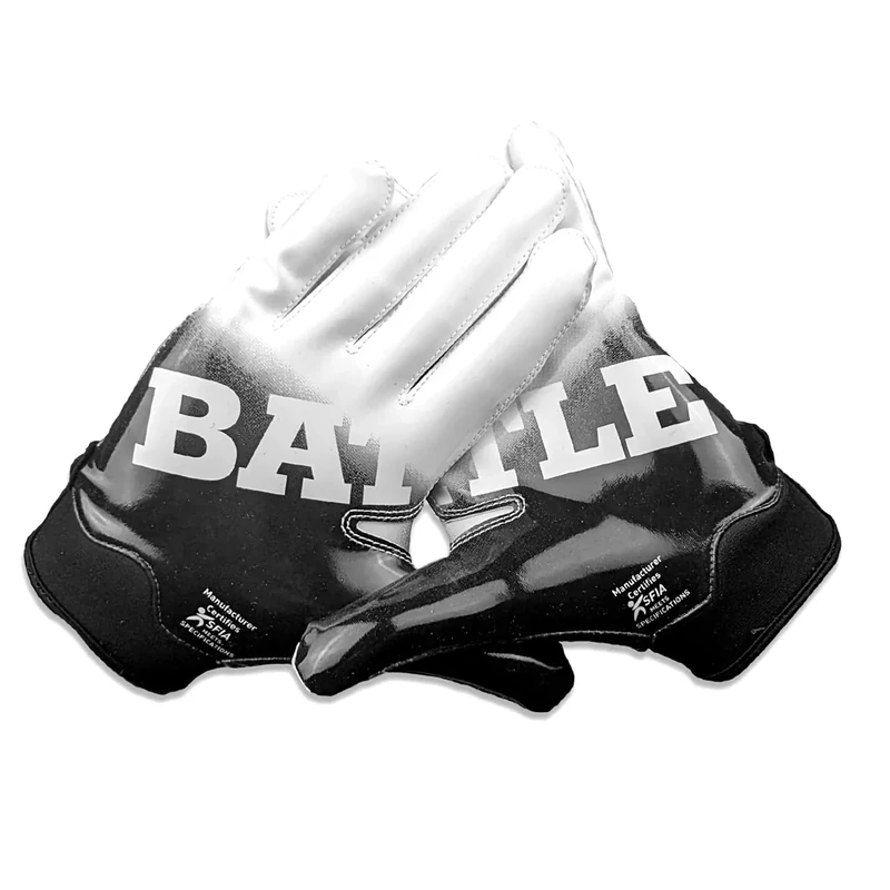 Battle Sports Gradient Black Wide Receiver Football Gloves, Ultra Stick Adult & Youth Gloves - Adult Medium, Black/White