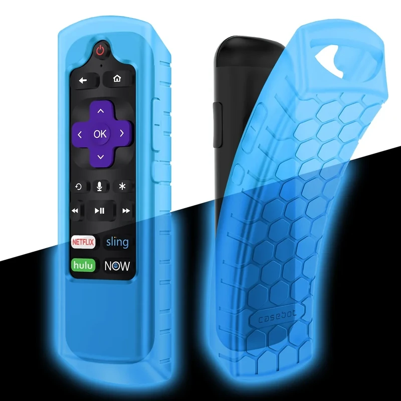 CaseBot Case for Roku Voice Remote RCA1R/RCAL7R, Express HD/4K+, Ultra LT Enhanced Voice, Express 3930, Premiere+ 3921, Streaming Stick+ Remote, Anti Slip Shockproof Silicone Cover, Sky Blue-Glow