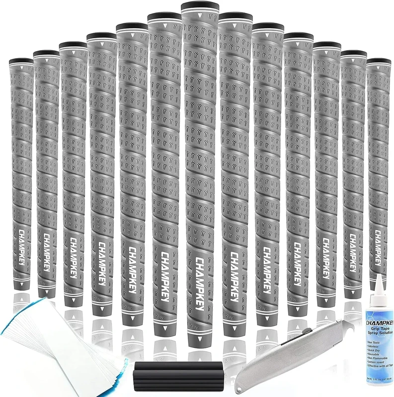 CHAMPKEY WRAP-Y Rubber Golf Grips 13 Pack Come with All Repair Kits - High Feedback and Traction Golf Club Grips(Midsize, Gray)