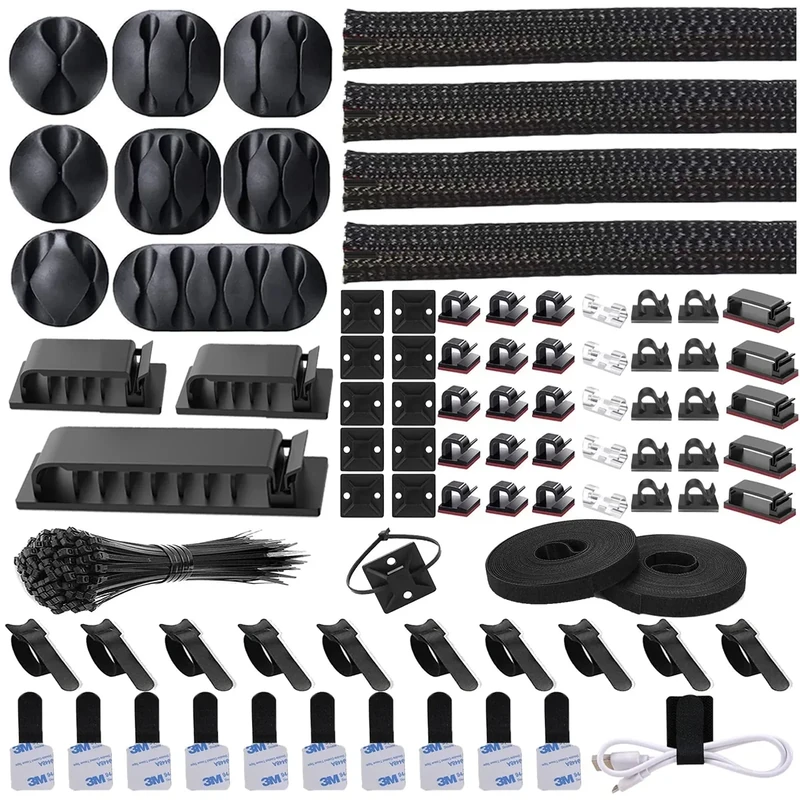 N NOROCME 192-Piece Cable Management Kit - Sleeves, Clips, Ties for PC & TV