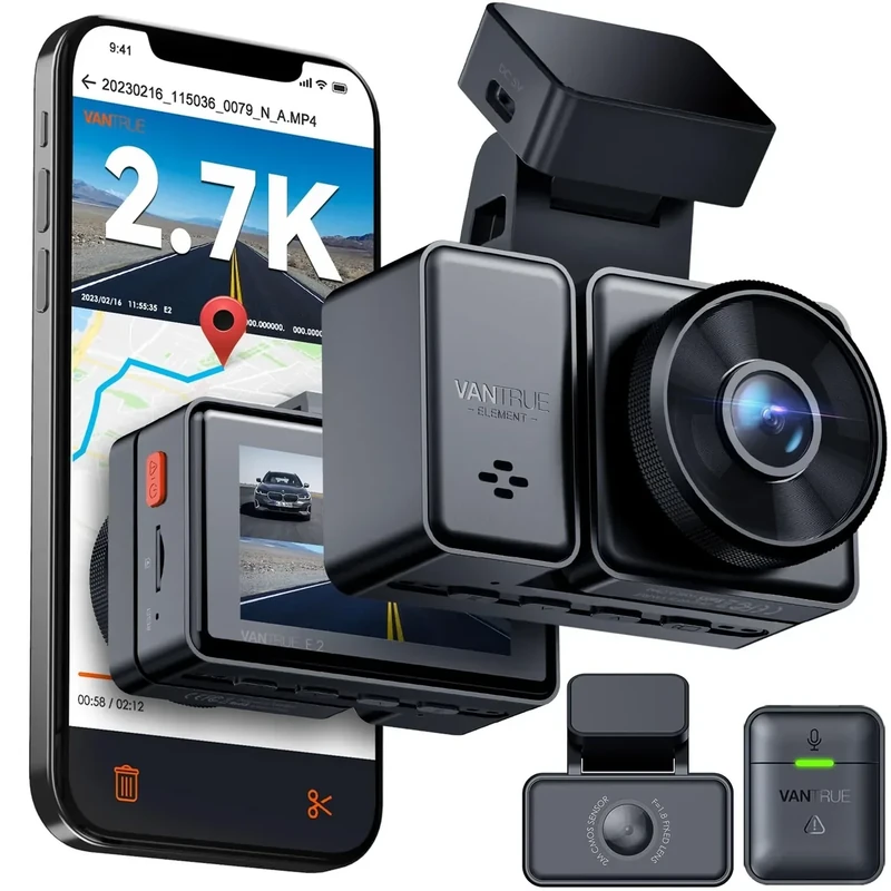 Vantrue E2 Dash Cam Front and Rear, 2.7K Upgrade Rear Cam, Dual STARVIS, 2.7K + 2.7K Dash Camera for Cars, Voice Control, WiFi, GPS, Night Vision, 24H Parking Mode, G-Sensor, 2.45" IPS, Support 512GB