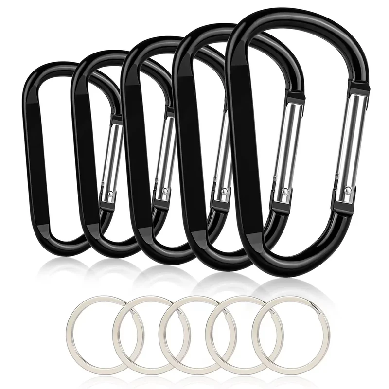 CampTek 5PCS 4"/10cm Carabiner Clip- Large Strong Caribeener Clips-D Ring Caribeaner Keychain.