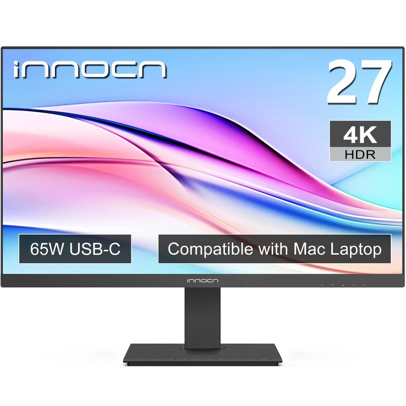 INNOCN 27" 4K USB-C Monitor for Laptop MacBook/Mac mini - 16:9 IPS 3840 x 2160 Display, HDR400, DeltaE＜2, DisplayPort, HDMI PC Monitor, 1.07B+ Colors, Built-in Speakers, Adjustable Stand, Black