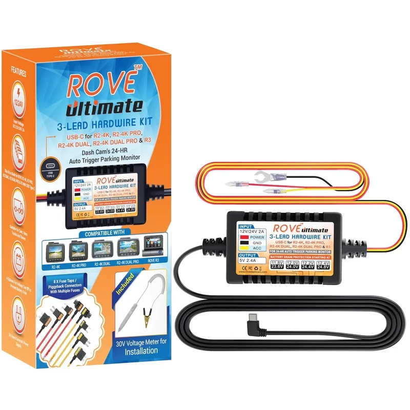ROVE Hardwire Kit with USB-C for R2-4K, R2-4K PRO, R3 - 24hr Parking
