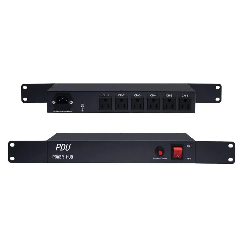 ThePoEstore 6 Outlet Horizontal 1U PDU Rack Mount Power Strips - Surge Protection，AC 100-240V, 10/13A，50-60HZ,Surge Protector Power Strip for Network Server Racks