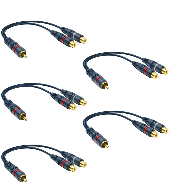 DteeDck RCA Splitter 1M-2F 5-Pack 0.2M Y Cable for Subwoofer Audio