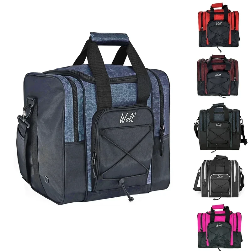 WOLT Bowling Ball Bag for Single Ball -Bowling Bag with Padded Holder, 2 Pockets Fit Shoes Up to Mens Size 14 and Accessories(BLUE)
