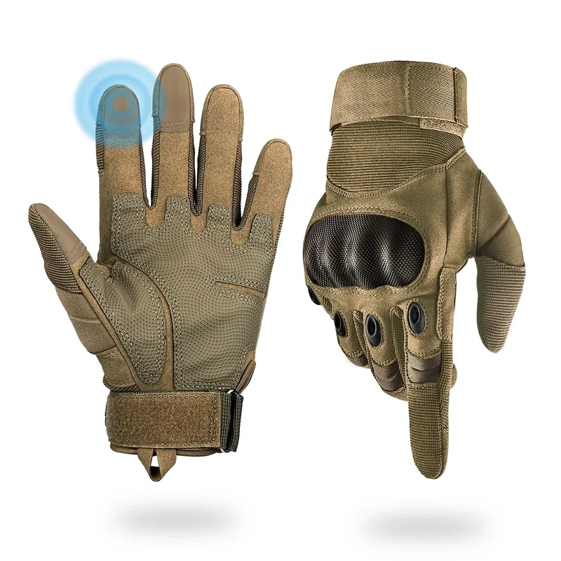 Liovoras Tactical Gloves for Men, Shooting Motorcycle Gloves Hard Shell Knuckle Protection Leather Palm for Riding Airsoft Paintball Climbing Training - Tan, Size XL